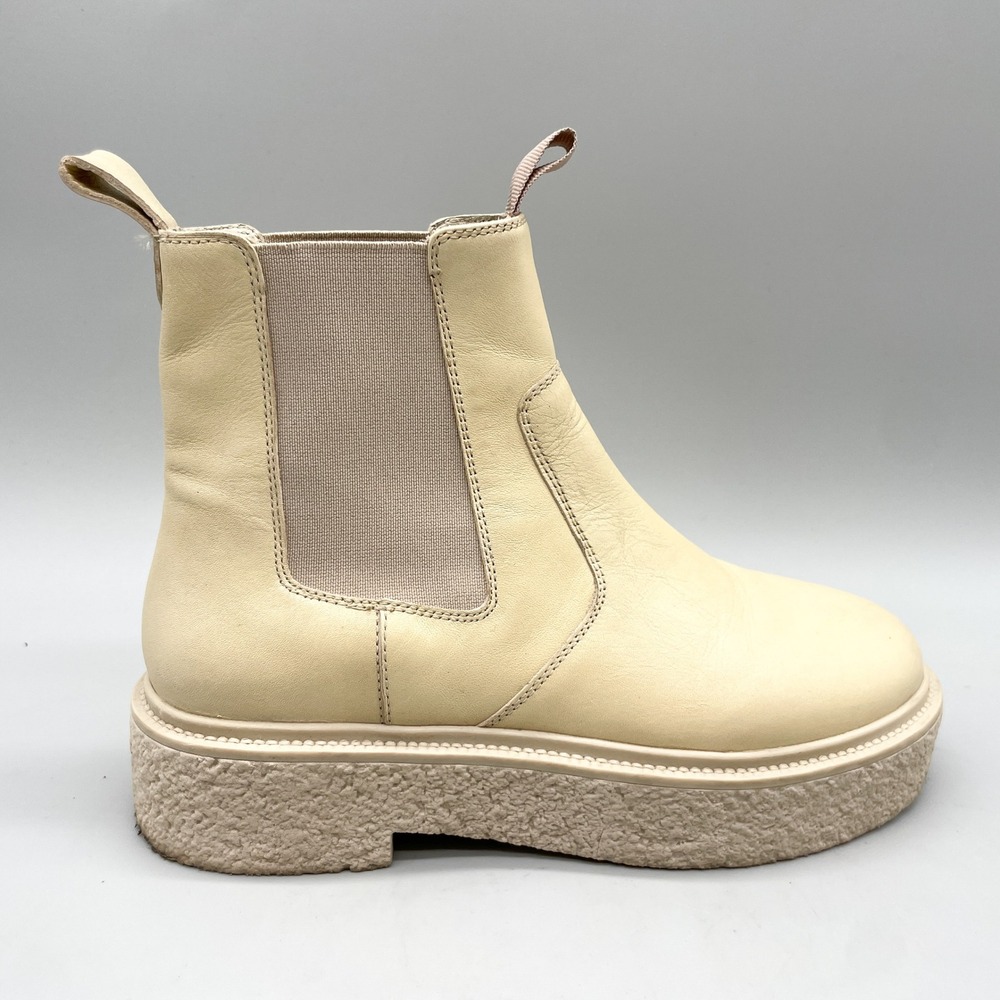 Free People Womens 38 7 Carmel Chelsea Boots Cream Leather Platform Chunky Boho